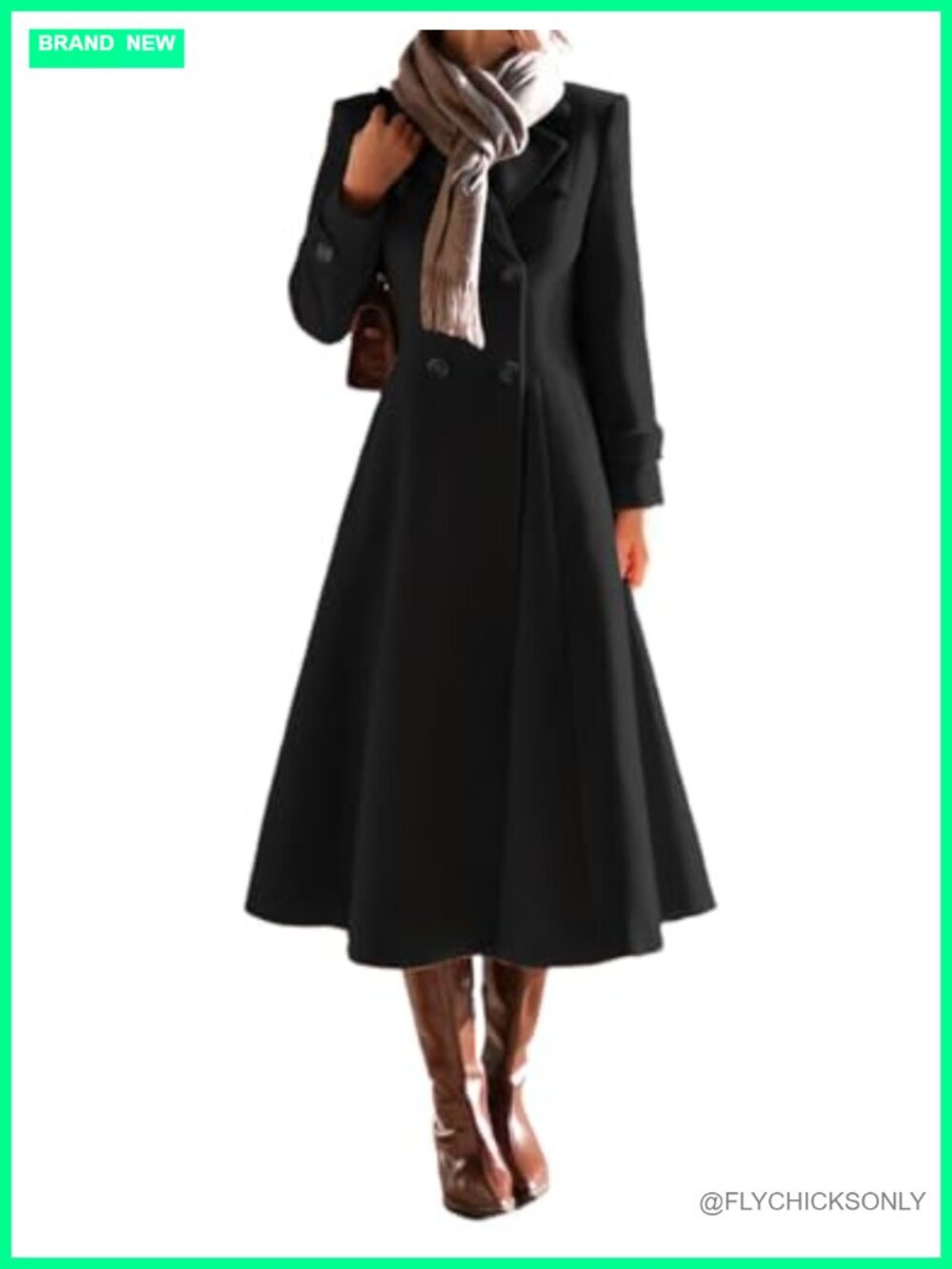 Long Wool Blend Pea Coat Notch Lapel Double Breasted Winter